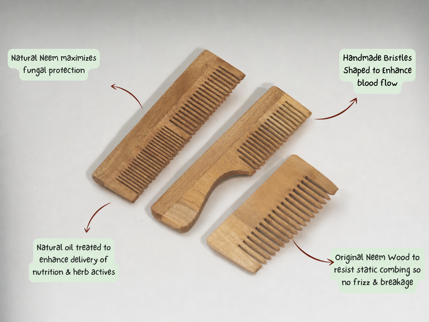 Woodmint — Veda Neem Wood Dual Tooth, Small Wide Tooth Comb | Set of 2 — Image 6
