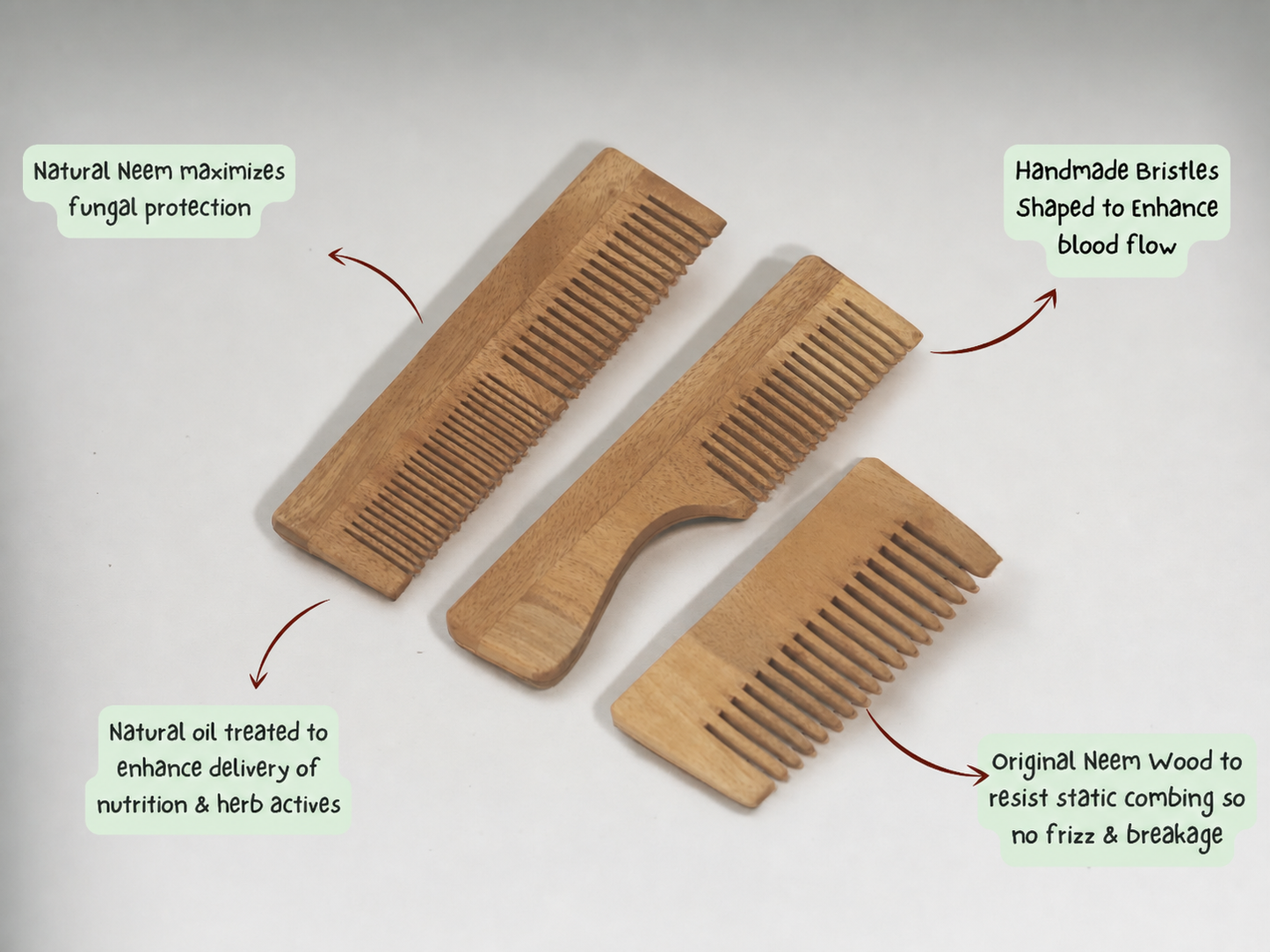 Woodmint — Veda Neem Wood Dual Tooth Comb — Image 4